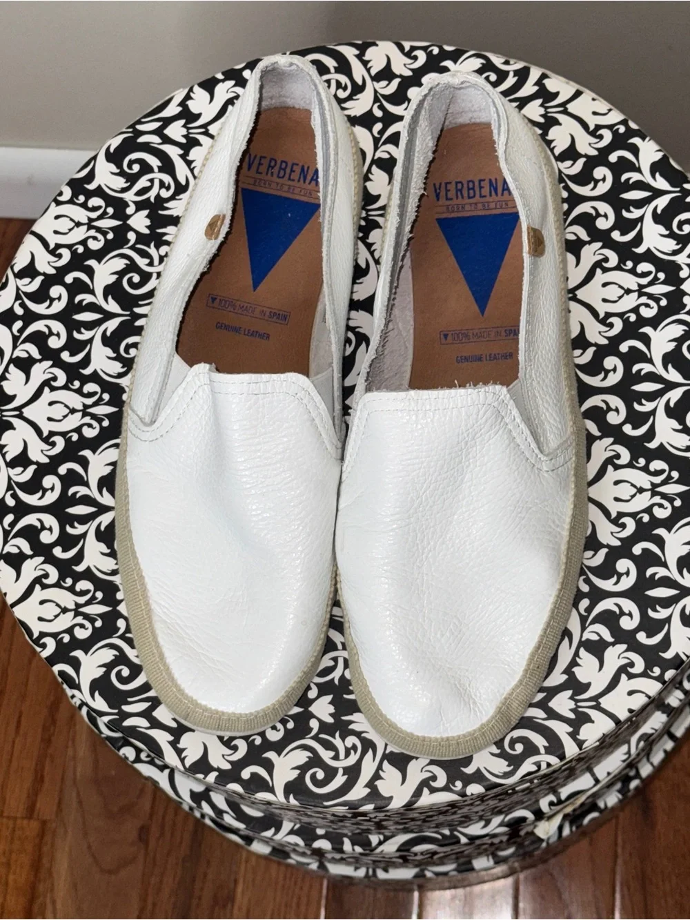 Verbenas Nuria Slip-On Loafers Espadrille Leather Women's White Size 40 US 9/9.5